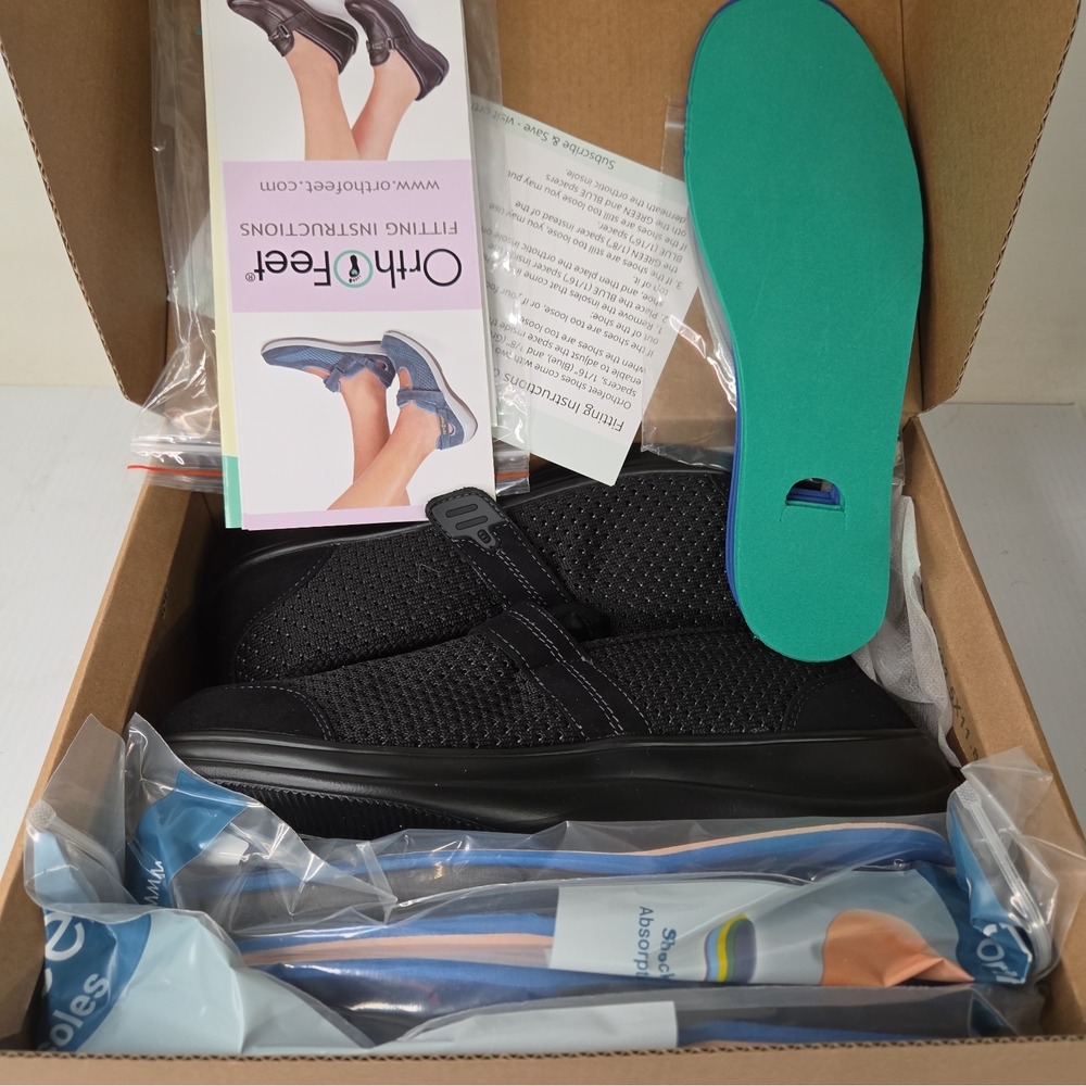 Orthofeet Quincy Women Black 10 X-Wide 2E Bunions Plantar Fasciitis Relief Shoes
